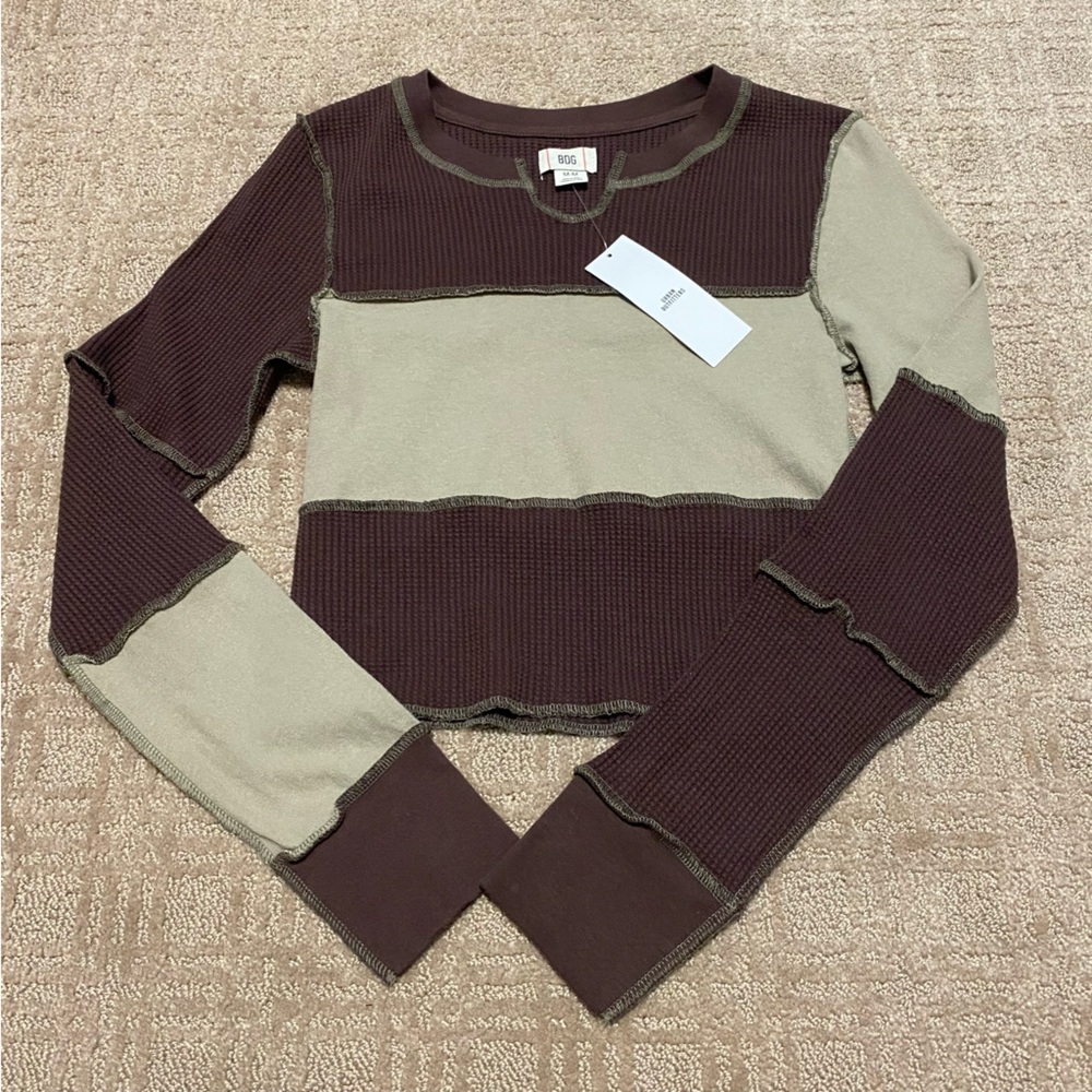 NWT {Urban Outfitters | BDG} Sabine Spliced Thermal Top | Chocolate ~ Size M - Picture 2 of 16